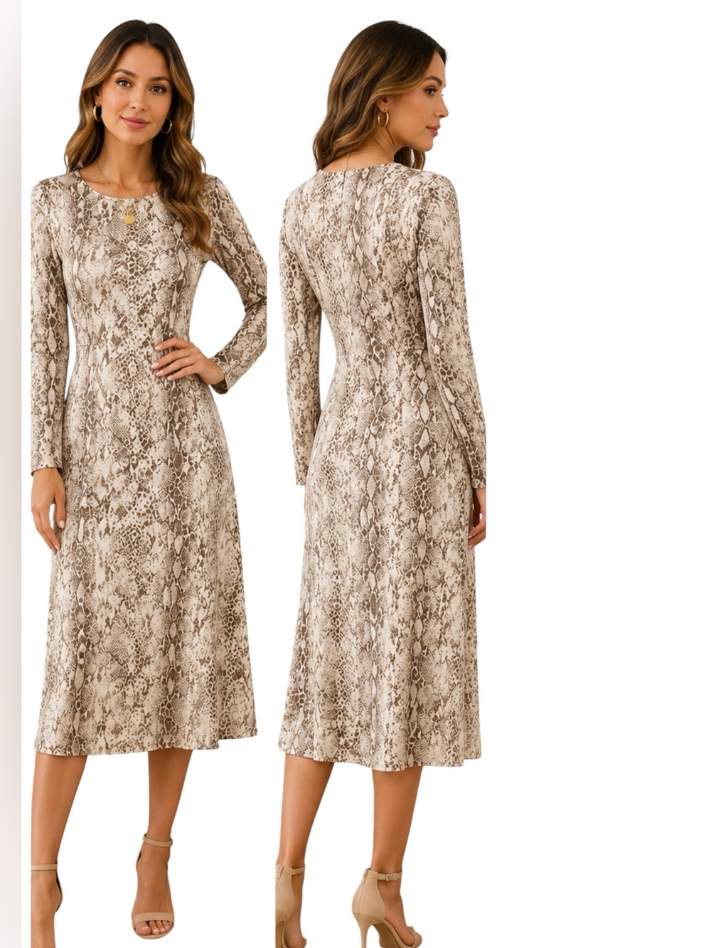 Rachel Zoe Snake Print Long Sleeve Midi Dress NWT Size M - Picture 1 of 8